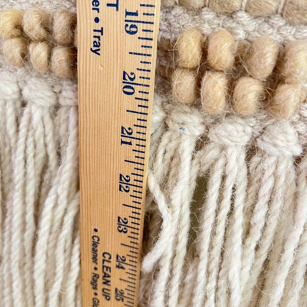 Retro Woven Wall Hanging Home Decor Large Textured Fringe Cream Boho Tribal